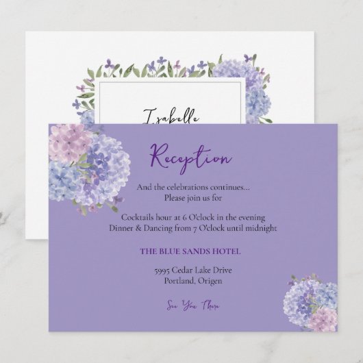 Moderner Empfang Lilac Blue Hydrangea Begleitkarte (Vorne/Hinten)
