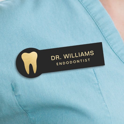Moderner Endodontist Schwarz und Gold Namensschild