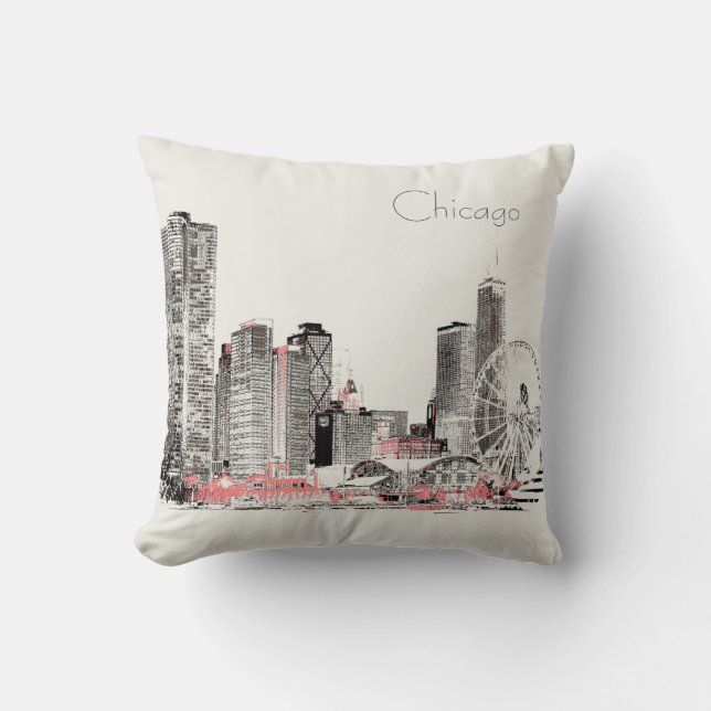 Moderner Entwurf Chicago-Skyline Kissen (Vorderseite)