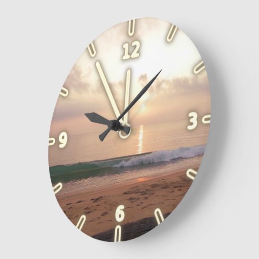 Moderner entzückender   Strand-Sonnenuntergang Große Wanduhr (Winkel)