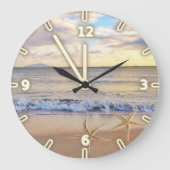 Moderner entzückender Strand-Sonnenuntergang, Große Wanduhr (Vorderseite)