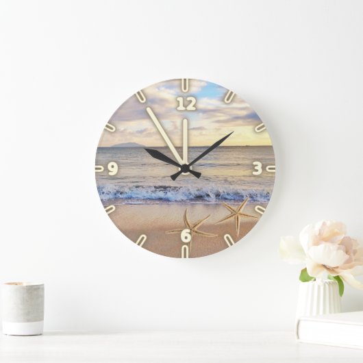 Moderner entzückender Strand-Sonnenuntergang, Große Wanduhr (Zuhause)