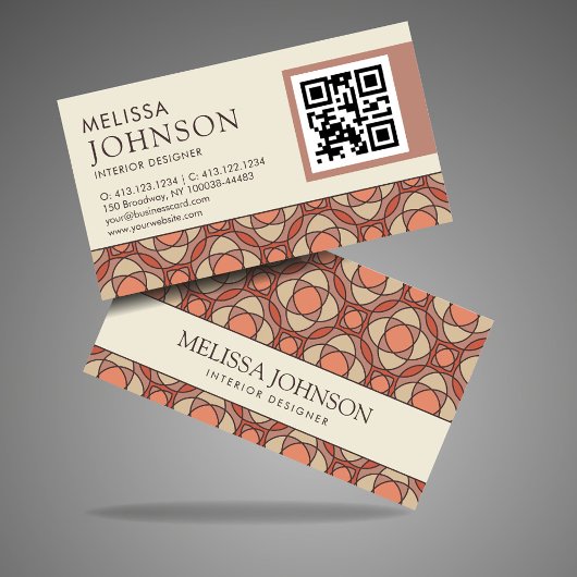 Moderner Erdig-Mosaik-Inneneinrichter QR-Code Visitenkarte