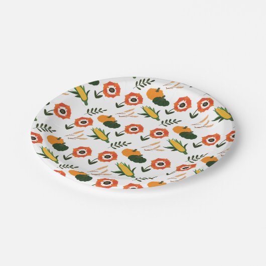 Moderner Erntedank Blossom Pappteller (Schrägansicht)