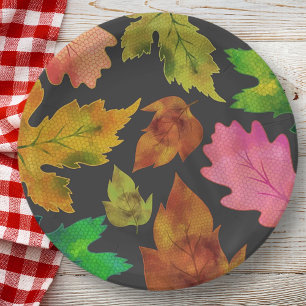 Moderner Erntedank des Herbstlaub-Muster- Pappteller