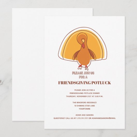 Moderner Erntedank Friendsgiving Turkey Potluck Einladung (Vorne/Hinten)