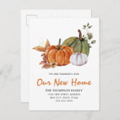 Moderner Erntedank Unsere neue Zuhause Pumpkin Mov Ankündigungspostkarte (Vorne/Hinten)