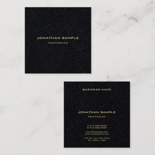 Moderner erstklassiger schwarzer quadratische visitenkarte (Vorne/Hinten)
