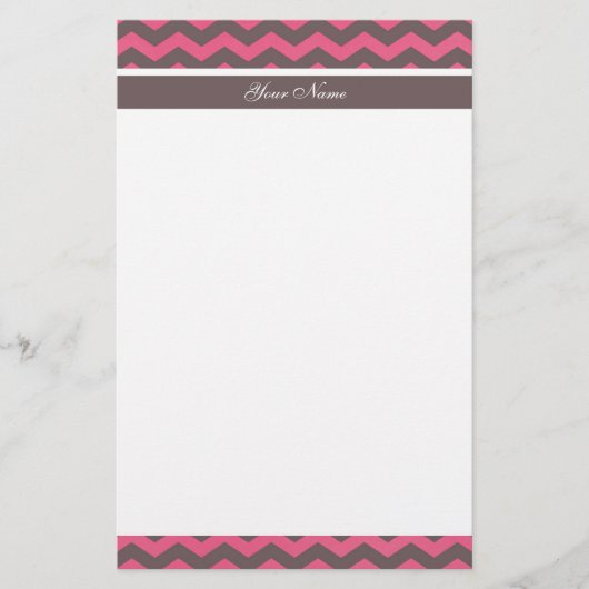 Moderner Espresso und rosa Zickzack Zickzackmuster Briefpapier (Vorderseite)
