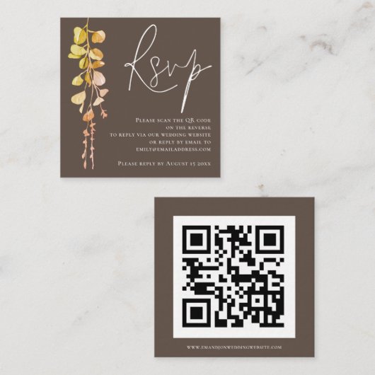 Moderner Eucalyptus Earthy Tone QR Code Wedding RS Begleitkarte (Vorne/Hinten)