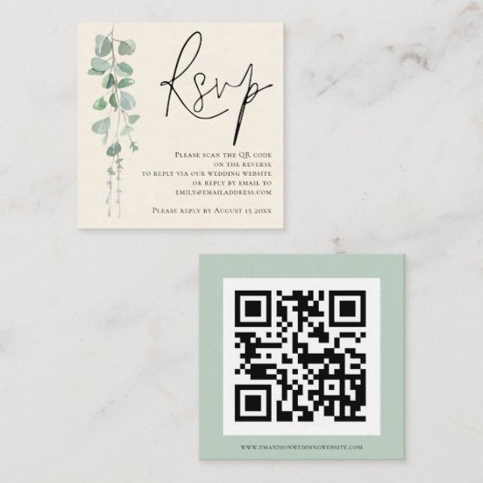 Moderner Eucalyptus Ivory Sage QR Code Wedding RSV Begleitkarte (Vorne/Hinten)