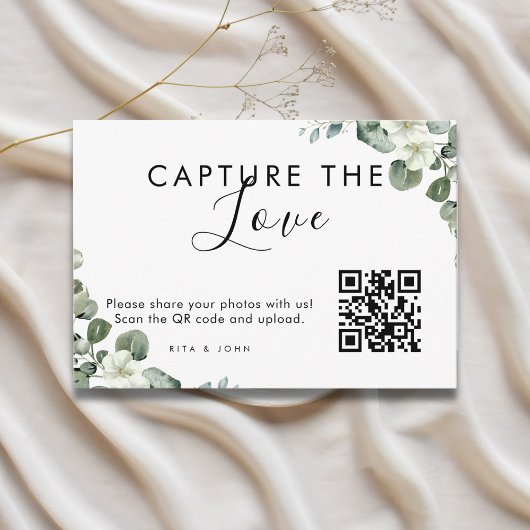 Moderner Eukalyptus Capture The Love QR-Code Begleitkarte