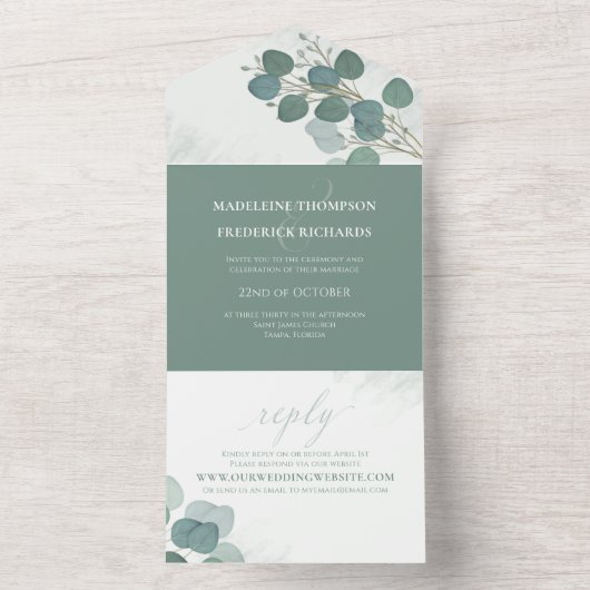 Moderner Eukalyptus Elegante Rustikale Foliage Ein All In One Einladung (Innen Boden)