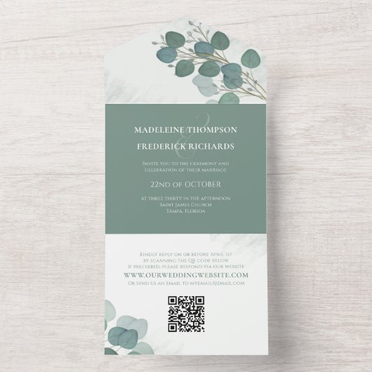 Moderner Eukalyptus Eleganter rustikaler Foliage Q All In One Einladung (Innen Boden)