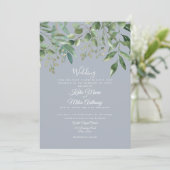Moderner Eukalyptus Foliage Dusty Blue Wedding Inv Einladung (Stehend Vorderseite)