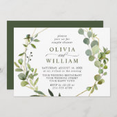 Moderner Eukalyptus Geometric Frame COUPLE SHOWER Einladung (Vorne/Hinten)