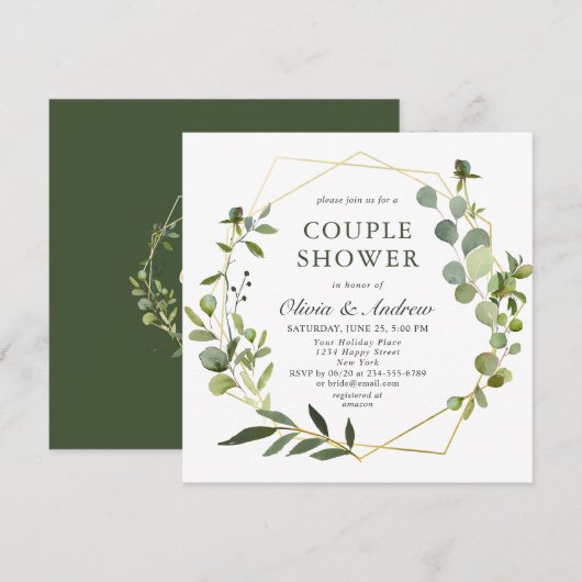 Moderner Eukalyptus Geometric Frame COUPLE SHOWER Einladung (Vorne/Hinten)