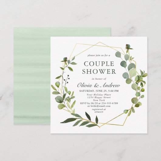 Moderner Eukalyptus Geometric Frame COUPLE SHOWER Einladung (Vorne/Hinten)