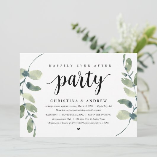 Moderner Eukalyptus, Hochzeitsfeier Einladung (Stehend Vorderseite)