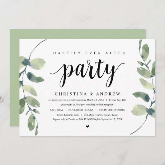 Moderner Eukalyptus, Hochzeitsfeier Einladung (Vorne/Hinten)