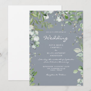 Moderner Eukalyptus No Parents Dusty Blue Wedding Einladung