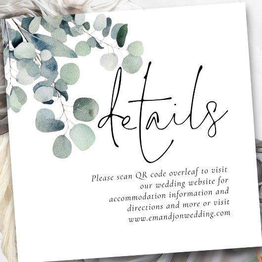 Moderner Eukalyptus QR Code Hochzeitsdetails Begleitkarte
