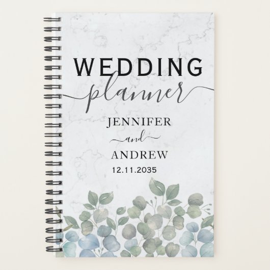 Moderner Eukalyptus Sage Green Wedding Planner Planer (Vorderseite)