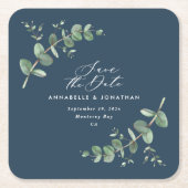 Moderner Eukalyptus Save the Date schick Rechteckiger Pappuntersetzer (Vorderseite)