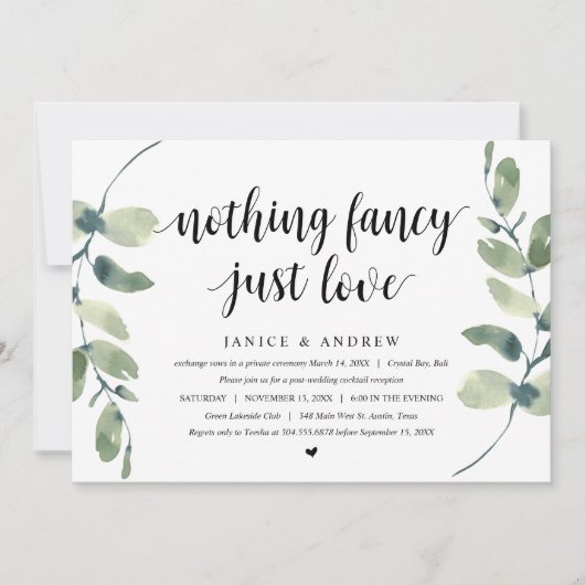 Moderner Eukalyptus, Schwarz, Hochzeitsfeier Party Einladung (Vorderseite)