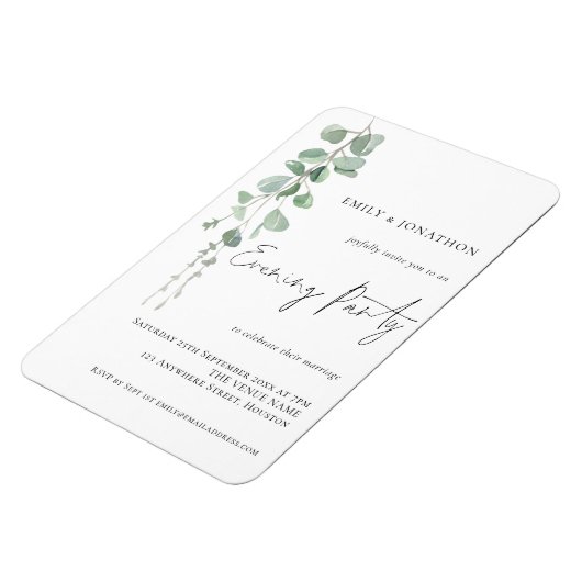 Moderner Eukalyptus-Script-Hochzeitswettbewerb Abe Magnet (Linke Seite)