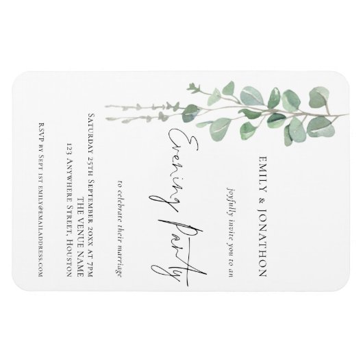 Moderner Eukalyptus-Script-Hochzeitswettbewerb Abe Magnet (Horizontal)