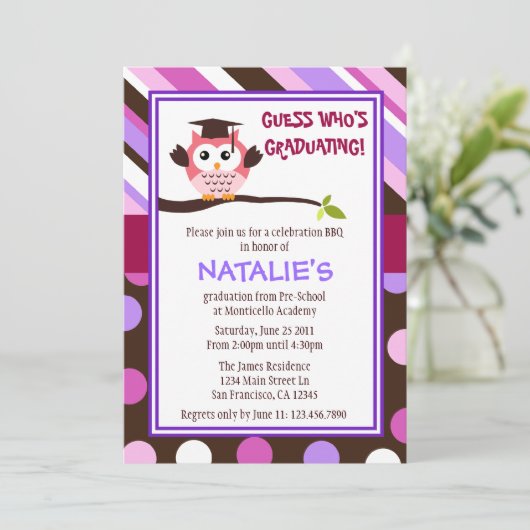 Moderner Eulen-Absolvent laden ein Einladung (Stehend Vorderseite)