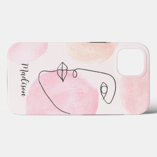 Moderner Face Line Art Individuelle Name Case-Mate iPhone Hülle (Rückseite (Horizontal))