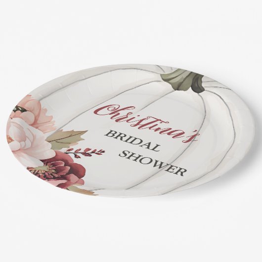 Moderner Fall der Liebe Pumpkin Blumenkolonie Brau Pappteller (Schrägansicht)