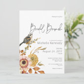 Moderner Fall Floral & Bird Bridal Brunch Einladung (Stehend Vorderseite)