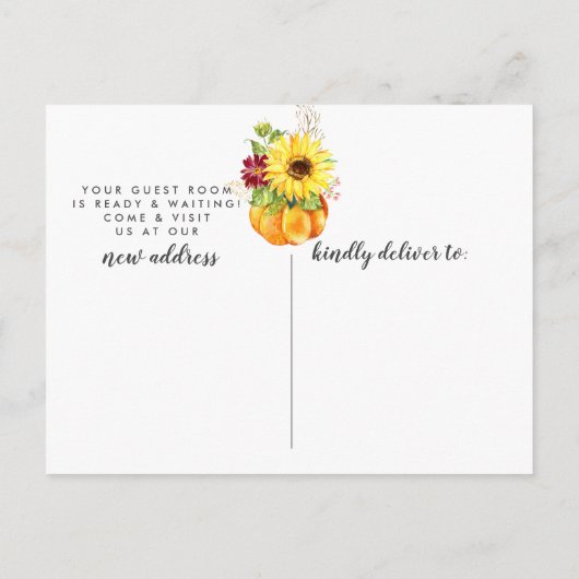 Moderner Fall Sonnenblumen Pumpkin-Ankündigung Ankündigungspostkarte (Rückseite)