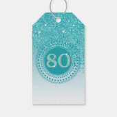 Moderner Falling Aquamarin Blue Glitzer 80. Geburt Geschenkanhänger (Rückseite)
