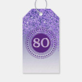 Moderner Falling Lila Glitzer 80. Geburtstag Geschenkanhänger (Rückseite)