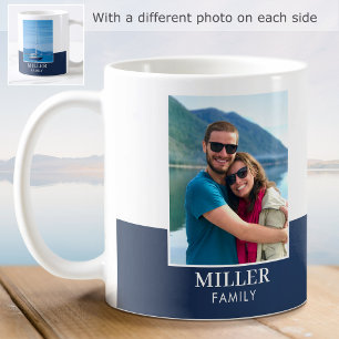 Moderner Familienname Custom 2 Foto Navy Kaffeetasse
