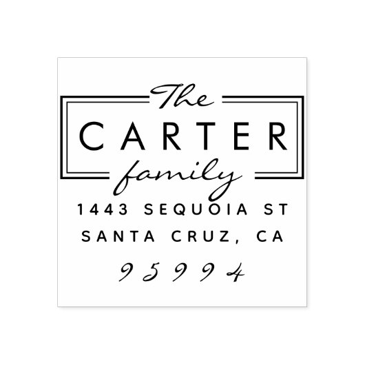 Moderner Familienname Elegante Script-Rücksendeadr Gummistempel (Prägung)