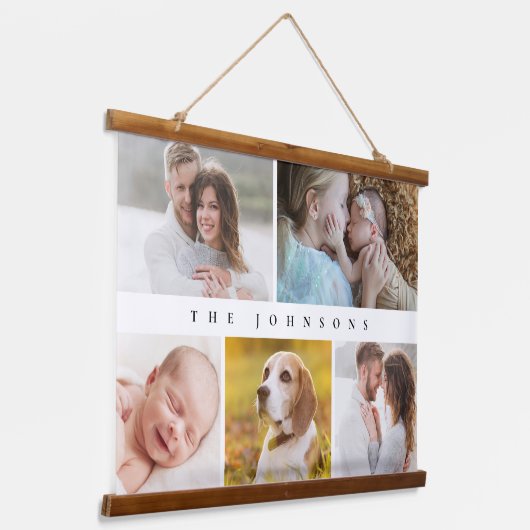 Moderner Familienname Foto Collage Classic Wandteppich Mit Holzrahmen (Gewinkelt)