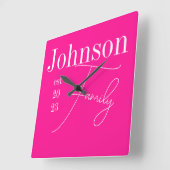 Moderner Familienname heiß rosa Quadratische Wanduhr (Winkel)