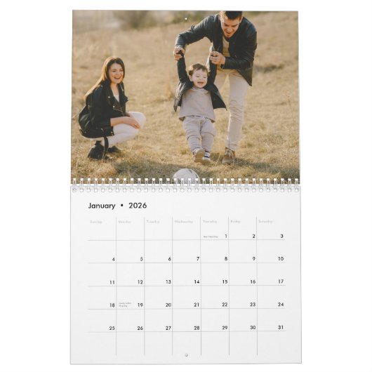 Moderner Familienname Jahr Schwarzes Foto Kalender (Jan 2026)
