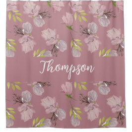 Moderner Familienname niedlich rosa Blumenschrift  Duschvorhang