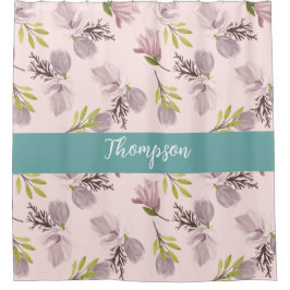 Moderner Familienname niedliche Blumenschrift pink Duschvorhang