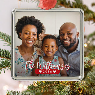 Moderner Familienname personalisiertes Foto Ornament Aus Metall