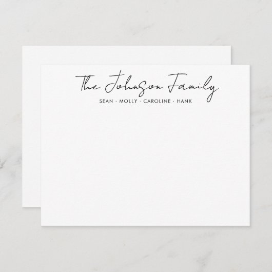 Moderner Familienname Schwarzer Script Schriftart Mitteilungskarte (Vorne/Hinten)