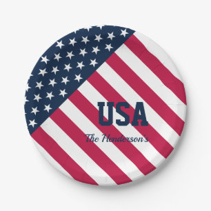 Moderner Familienname U.S.A. Flag  Pappteller