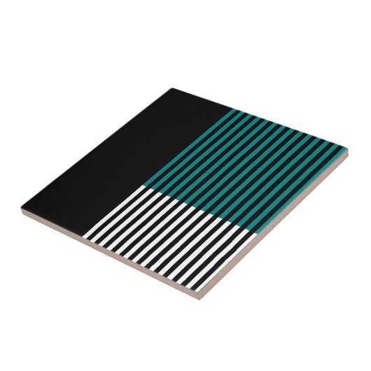 Moderner Farbblock Aquamariner Schwarz-weißer Stre Fliese (Seite)