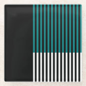 Moderner Farbblock Aquamariner Schwarz-weißer Stre Glasuntersetzer (Vorderseite)